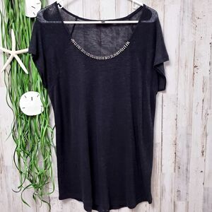 Cable and Gauge Embellished Burn Out Top Black Size Large